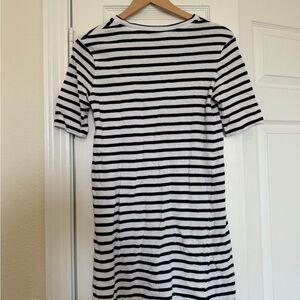 Striped White and Black Mini Dress - Casual Short Sleeve